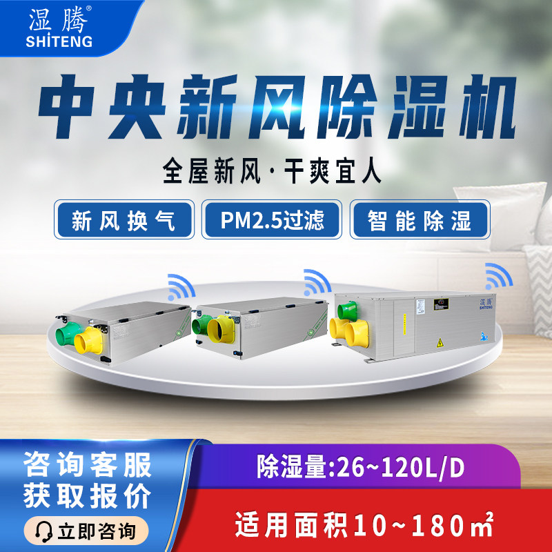 湿腾 吊装式防霾新风除湿机别墅地下室中央抽湿(除湿量26-120l/d)