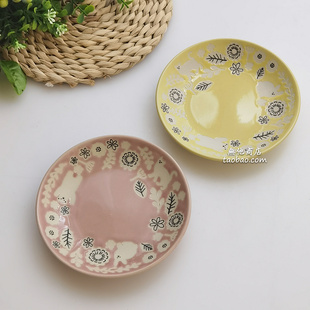 森系小食盘小盘子小吃盘碟子糕点盘零食盘陶瓷可爱家用盘子浮雕盘