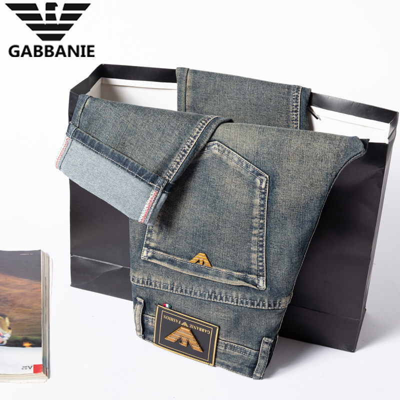 高档潮牌奇阿玛尼亚春夏款男士牛仔裤修身直筒复古做旧休闲长裤子