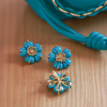 和合大仙人 原创自制古董小香风 仿绿松石小花 耳饰 胸针吊坠两用