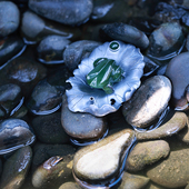 和合大仙人 原创自制 纯手工S925银古董和田碧玉荷叶青蛙香插摆件