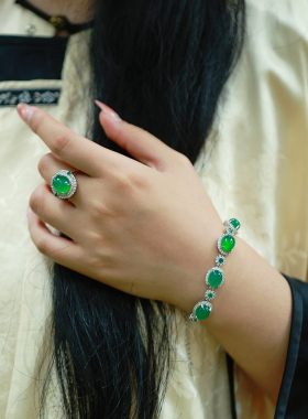 和合大仙人 翡翠平替专场 特价包邮双色天然冰种玉髓手链戒指套装