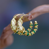 和合大仙人 翡翠连珠龙型耳环 s925银镀金古董款 原创新中式 宫廷风