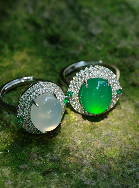 和合大仙人 翡翠平替专场 特价包邮 双色冰种玉髓蛋面开口戒