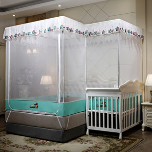 定做超大蚊帐订制加宽防摔拉链门拼接榻榻米床炕蚊帐加粗加厚支架