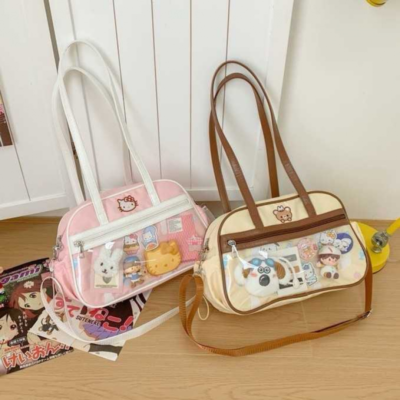 韩版ins卡通可爱小熊单肩斜挎包女吧唧谷子痛包时尚质感百搭背包