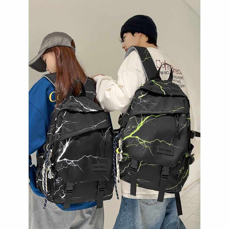 韩系背包大容量闪电涂鸦书包男女百搭初中高中学生减负旅行双肩包