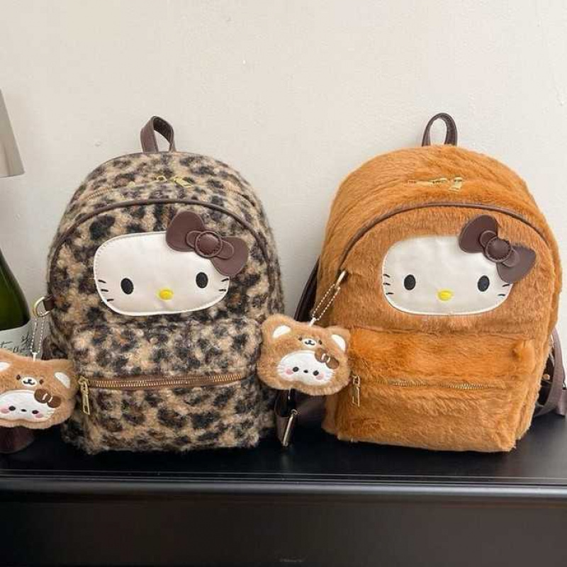 韩版复古豹纹kt猫双肩包包女小众设计精致百搭单肩包休闲手提背包