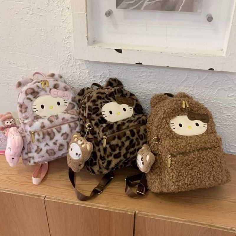 韩版豹纹凯蒂猫双肩包女小众设计卡通可爱单肩包时尚百搭手提背包