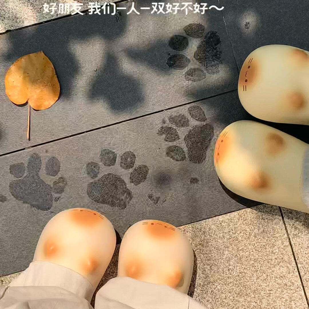 新款女生猫咪棉鞋卡通可爱加绒保暖居家外穿小猫爪子印棉拖鞋