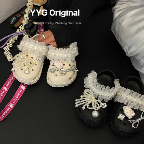 【YYG正品】蕾丝儿童洞洞鞋公主