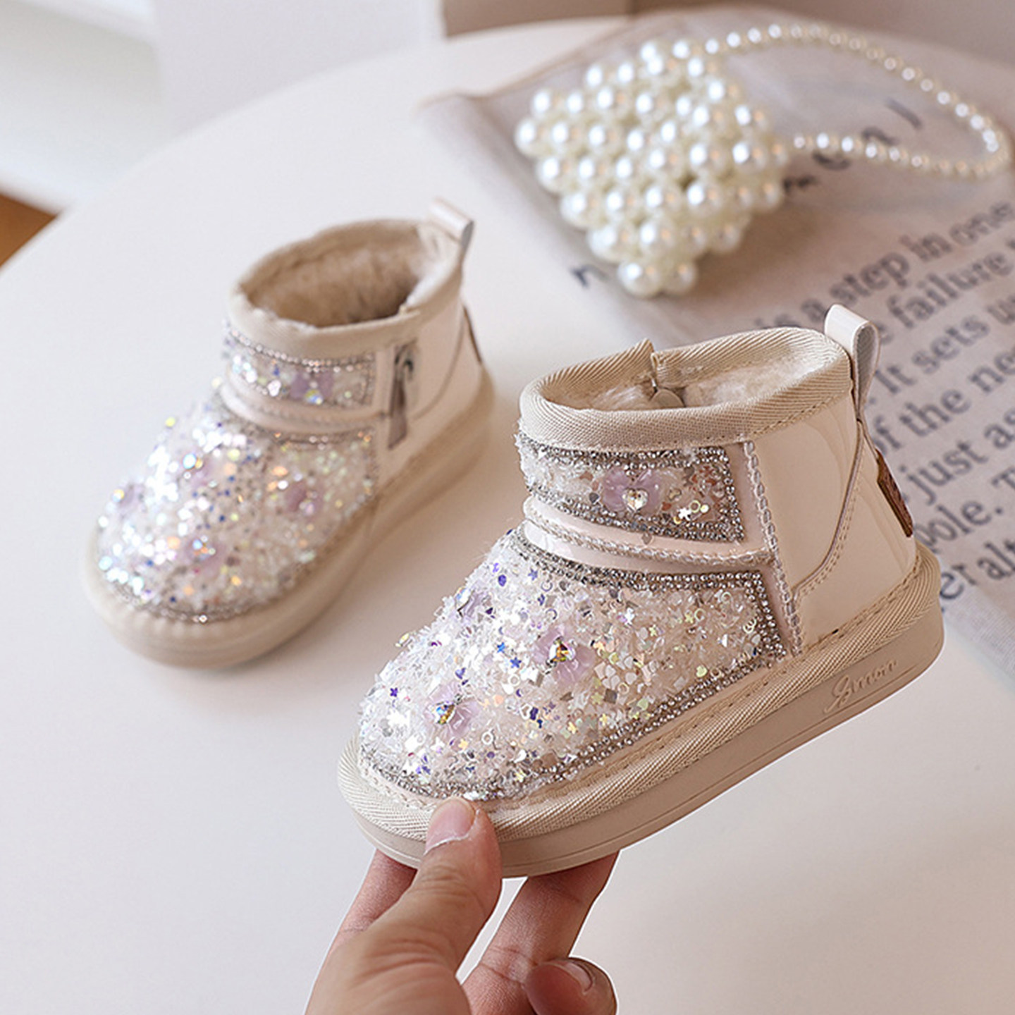亮片女童雪地靴2025冬季加绒保暖儿童大棉靴宝宝公主靴女小童短靴,童鞋/婴儿鞋/亲子鞋,雪地靴,淘宝优惠券,粉丝福利购,淘宝优惠卷