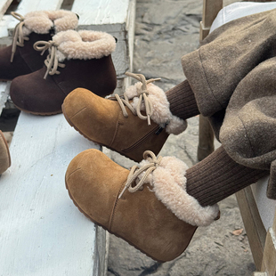 韩版复古儿童靴子女童短靴2025新款冬季加绒保暖马丁靴宝宝二棉靴