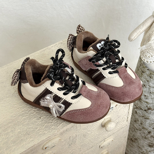 韩国童鞋蝴蝶结芭蕾加绒女童鞋冬儿童德训运动鞋公主赛车宝宝板鞋