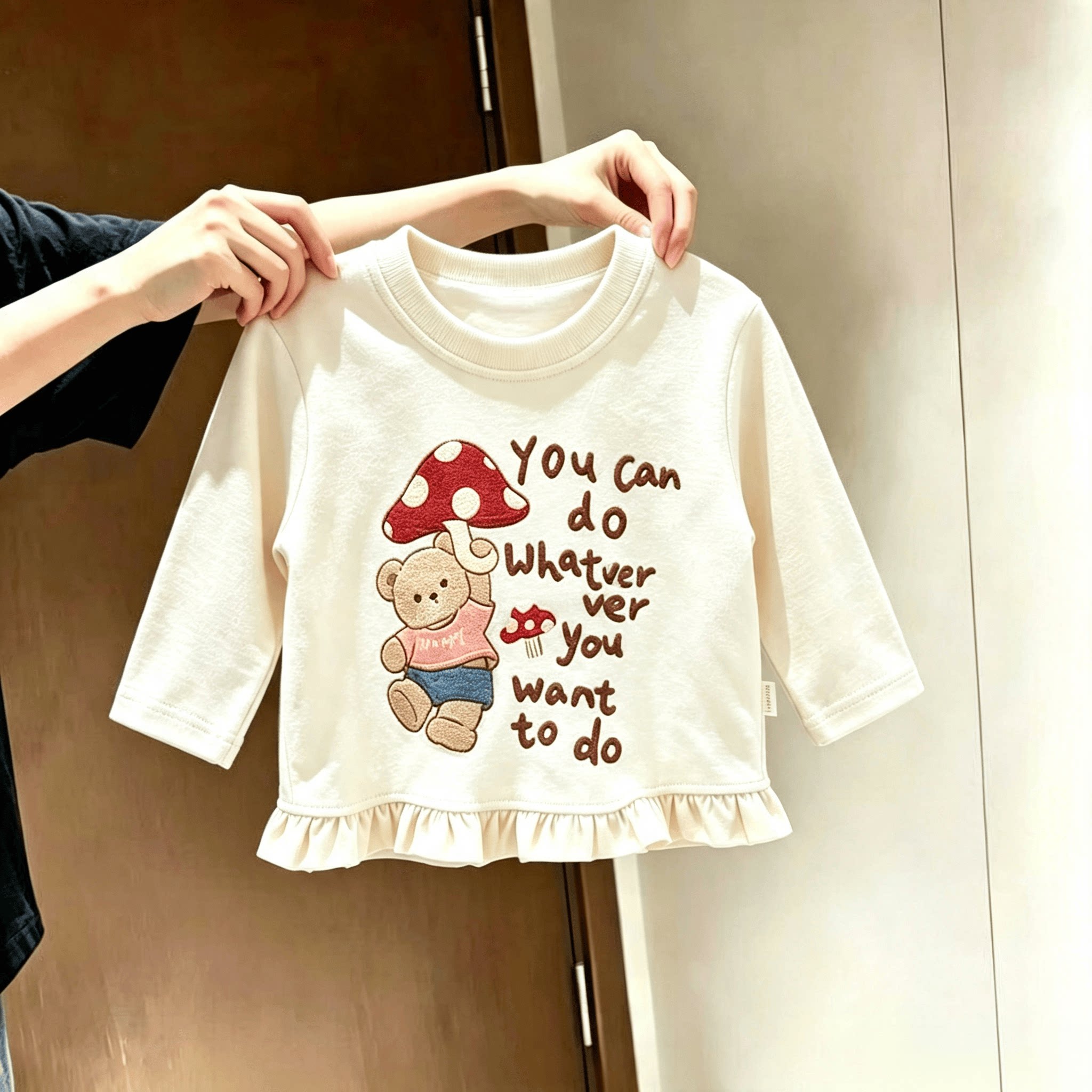 中小童长袖T恤女童春秋款可爱荷叶花边下摆洋气上衣儿童百搭上衣t