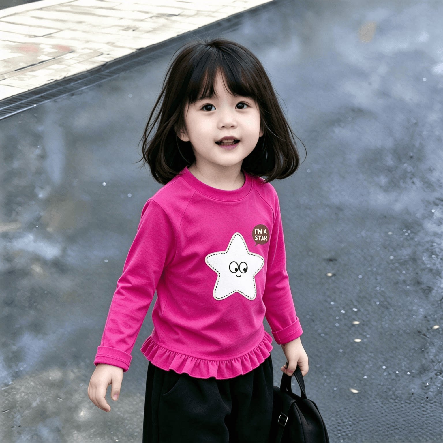 小众春秋装女童2026春季新款T恤打底衫上衣长袖荷叶花边下摆百搭t