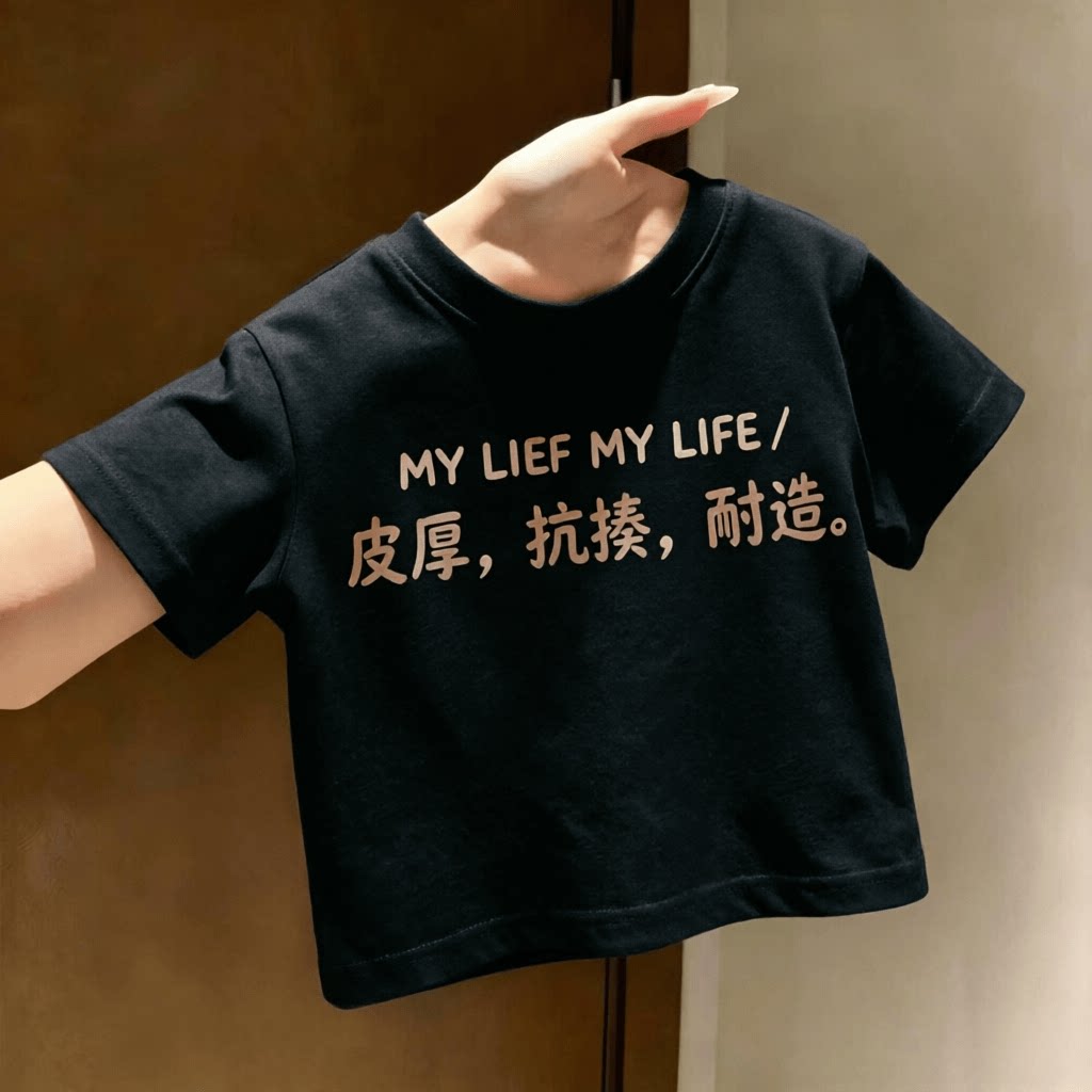 皮厚文字图案~T恤100%纯棉男童短袖夏季新款趣味个性儿童潮牌上衣