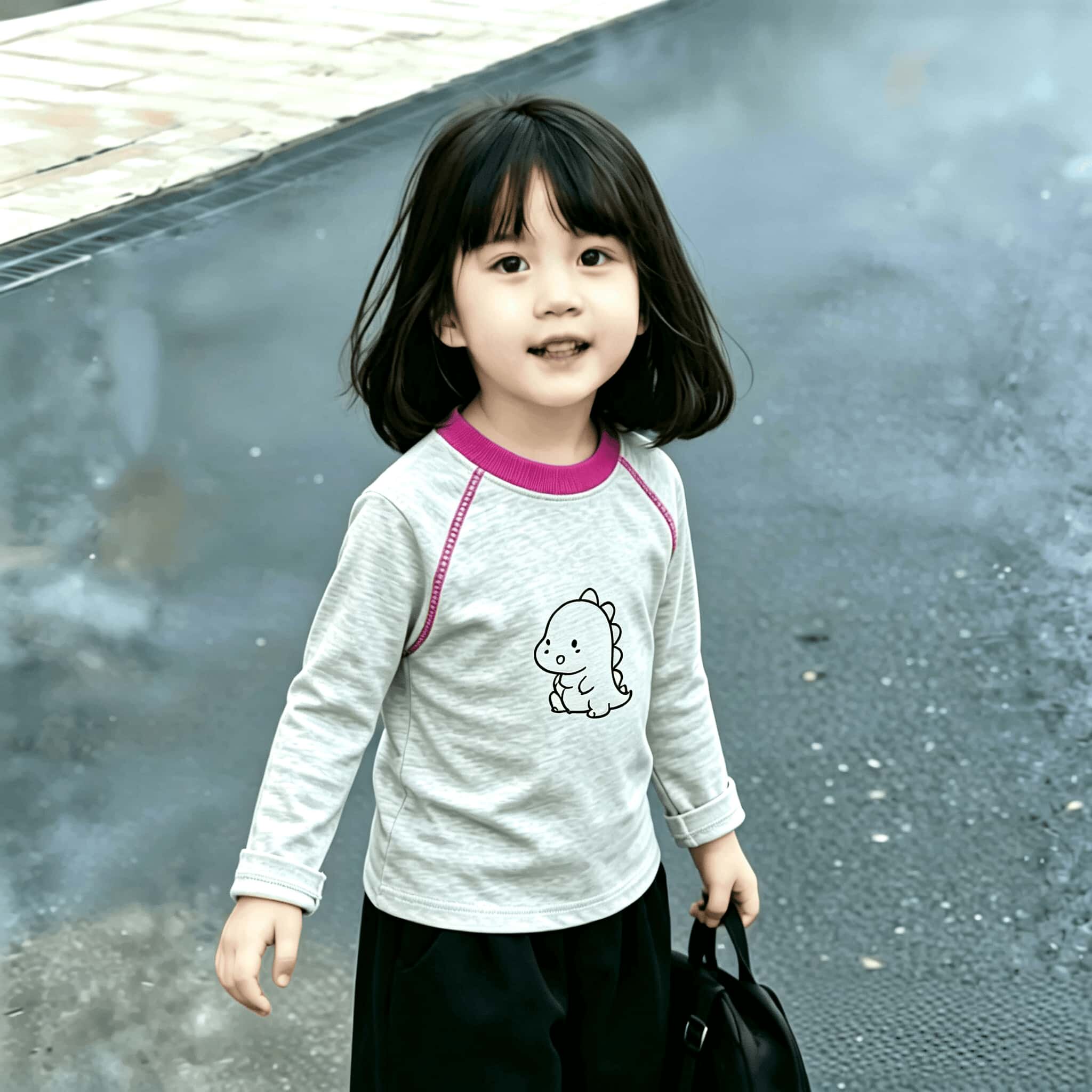 长袖新款明线装饰女童纯棉T恤春秋中小童韩版百搭打底印花上衣潮t