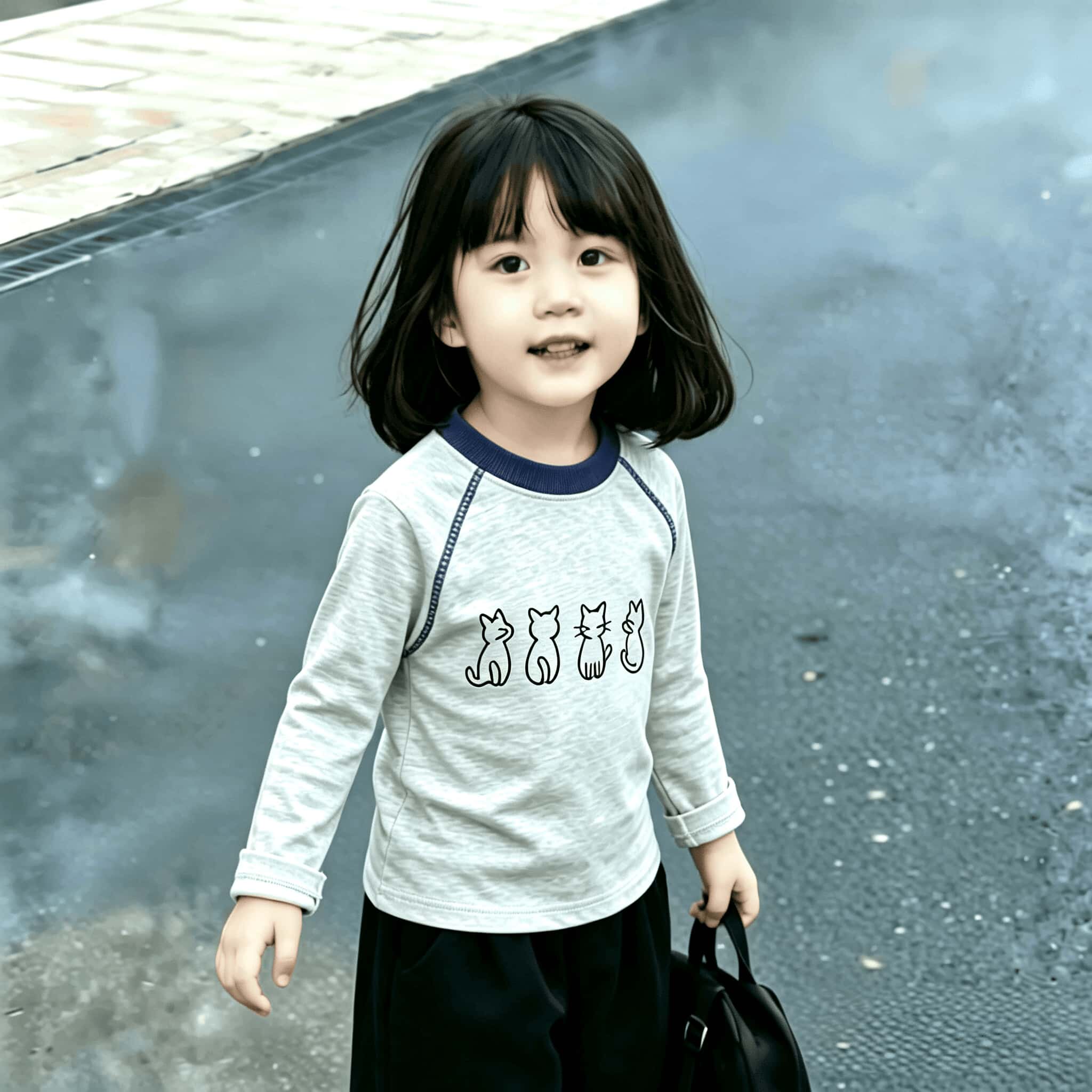 中小童秋季2026韩版明线装饰卡通印花纯棉女孩子撞色长袖T恤上衣t