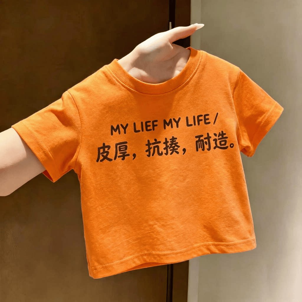 皮厚文字图案~T恤100%纯棉男童短袖夏季新款趣味个性儿童潮牌上衣