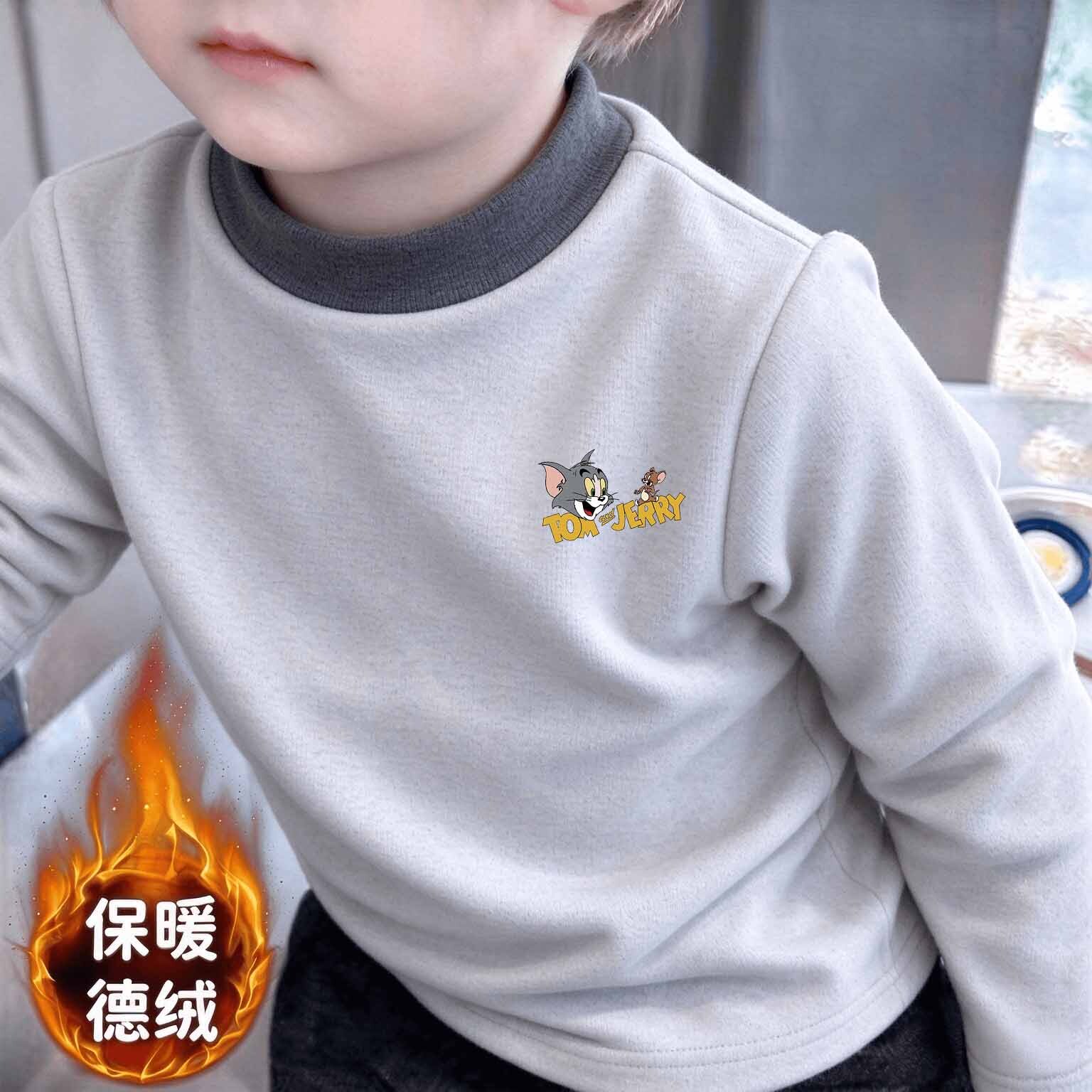 简约中小童百搭双面德绒半高领长袖儿童新款秋冬加厚男童保暖上衣
