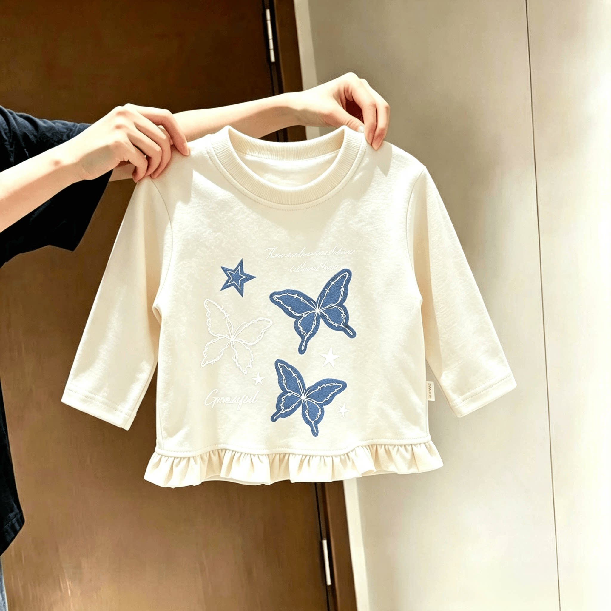 中小童长袖T恤女童春秋款洋气荷叶花边下摆洋气上衣儿童舒适上衣t