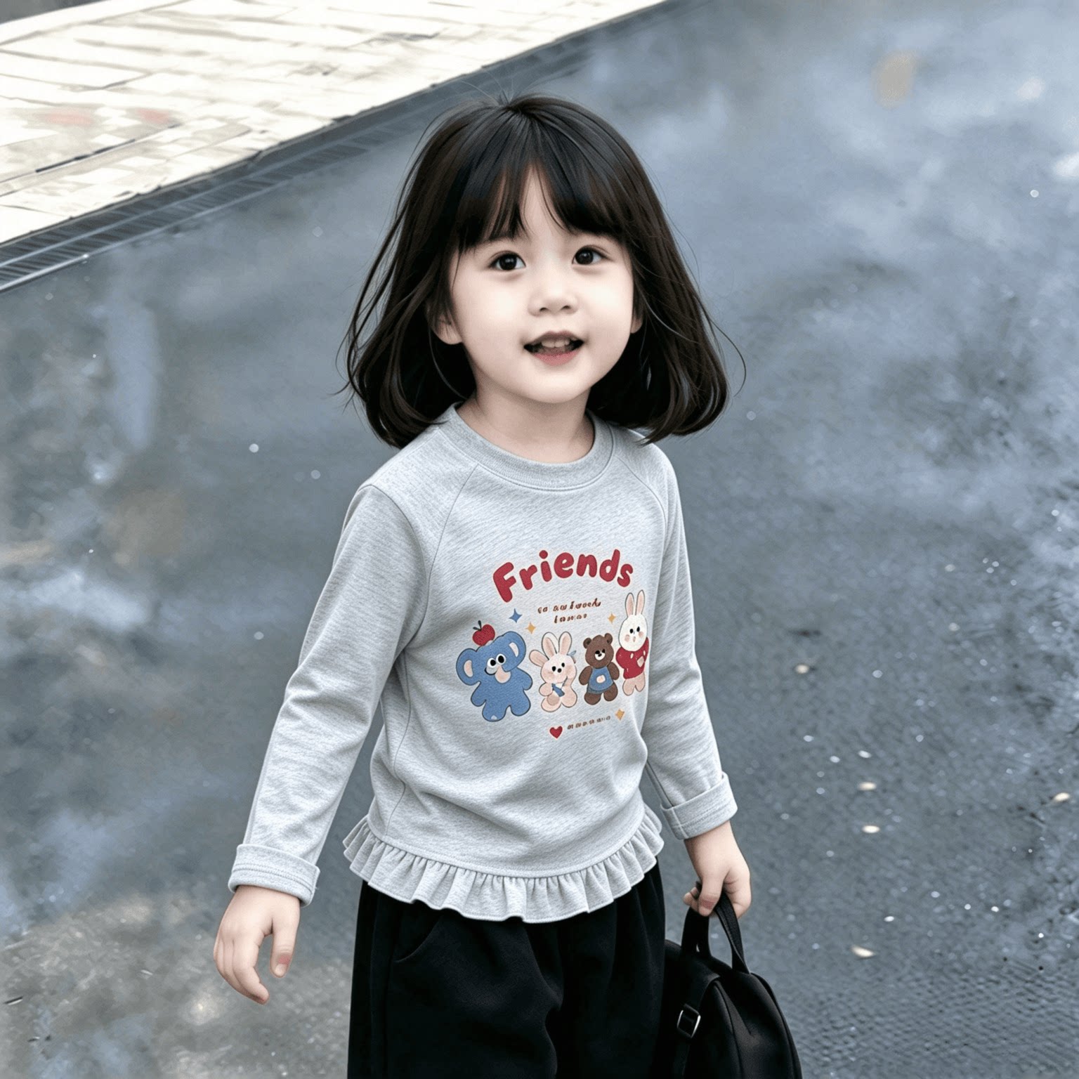 潮流上衣2026新款女童荷叶花边下摆打底衫儿童长袖上衣T恤外穿潮t