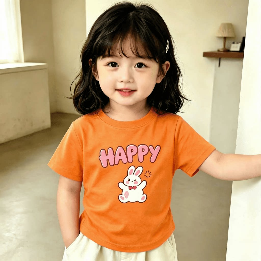 2026女童短袖卡通印花兔子纯棉新款夏季儿童T恤韩版小清新上衣T恤