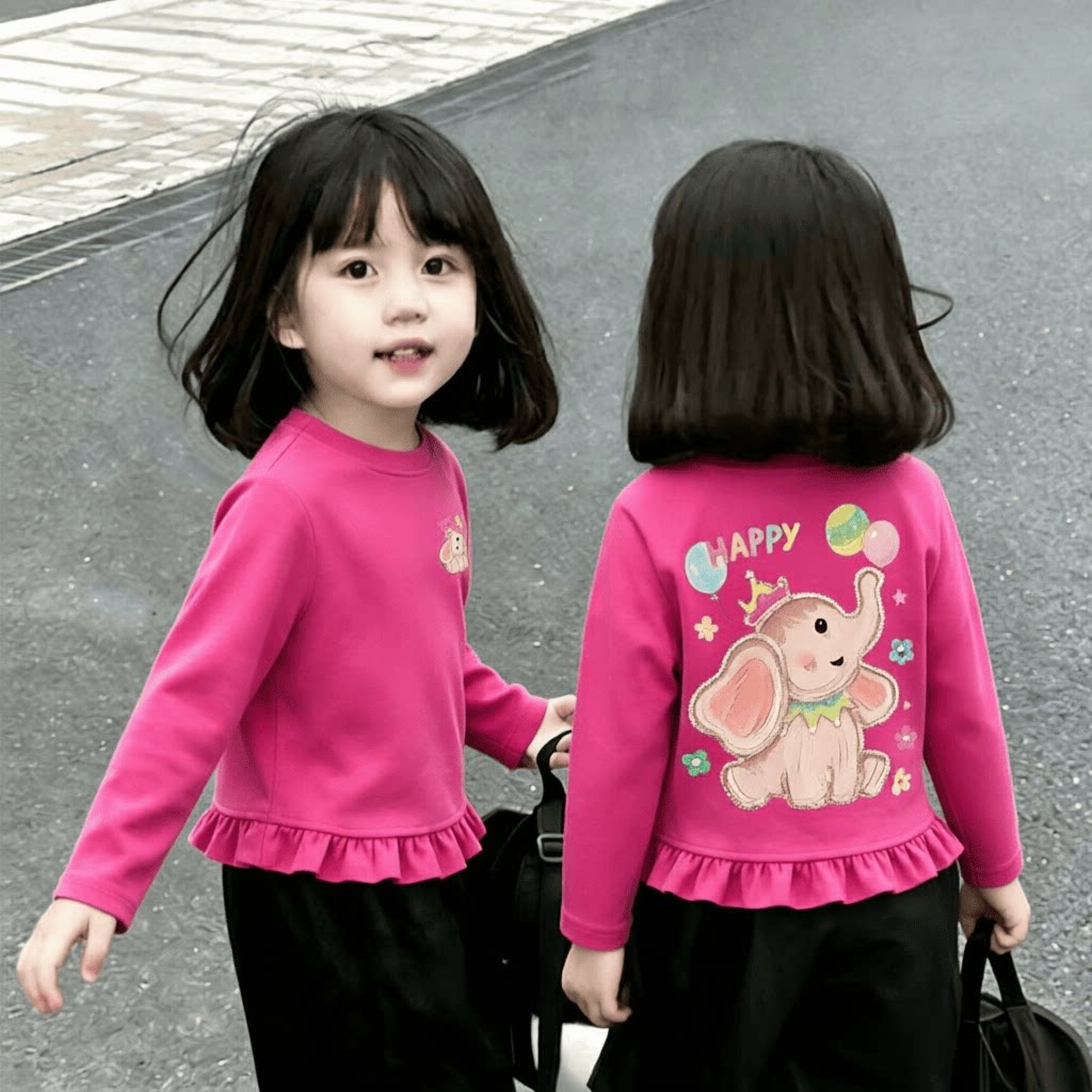 2026新款儿童春秋季女童新款韩版卡通长袖T恤女孩子甜美体恤上衣t