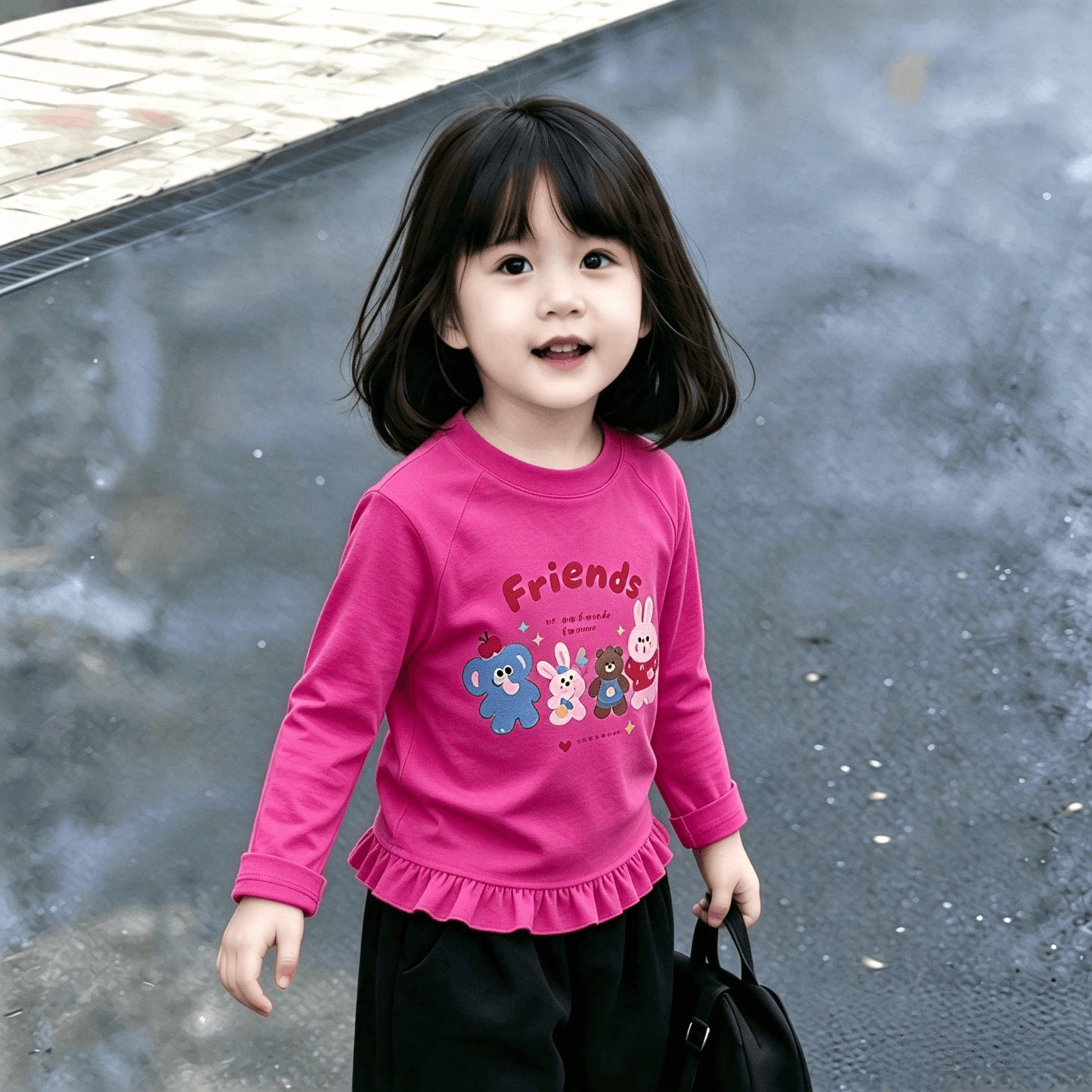 潮流上衣2026新款女童荷叶花边下摆打底衫儿童长袖上衣T恤外穿潮t