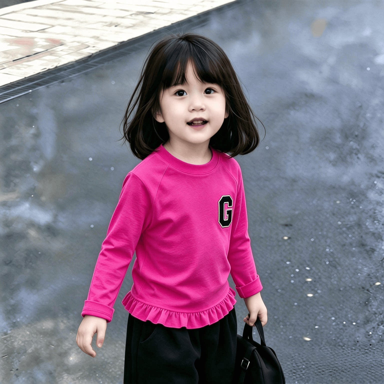 简约春秋装女童2026春季新款T恤打底衫上衣长袖荷叶花边下摆百搭t
