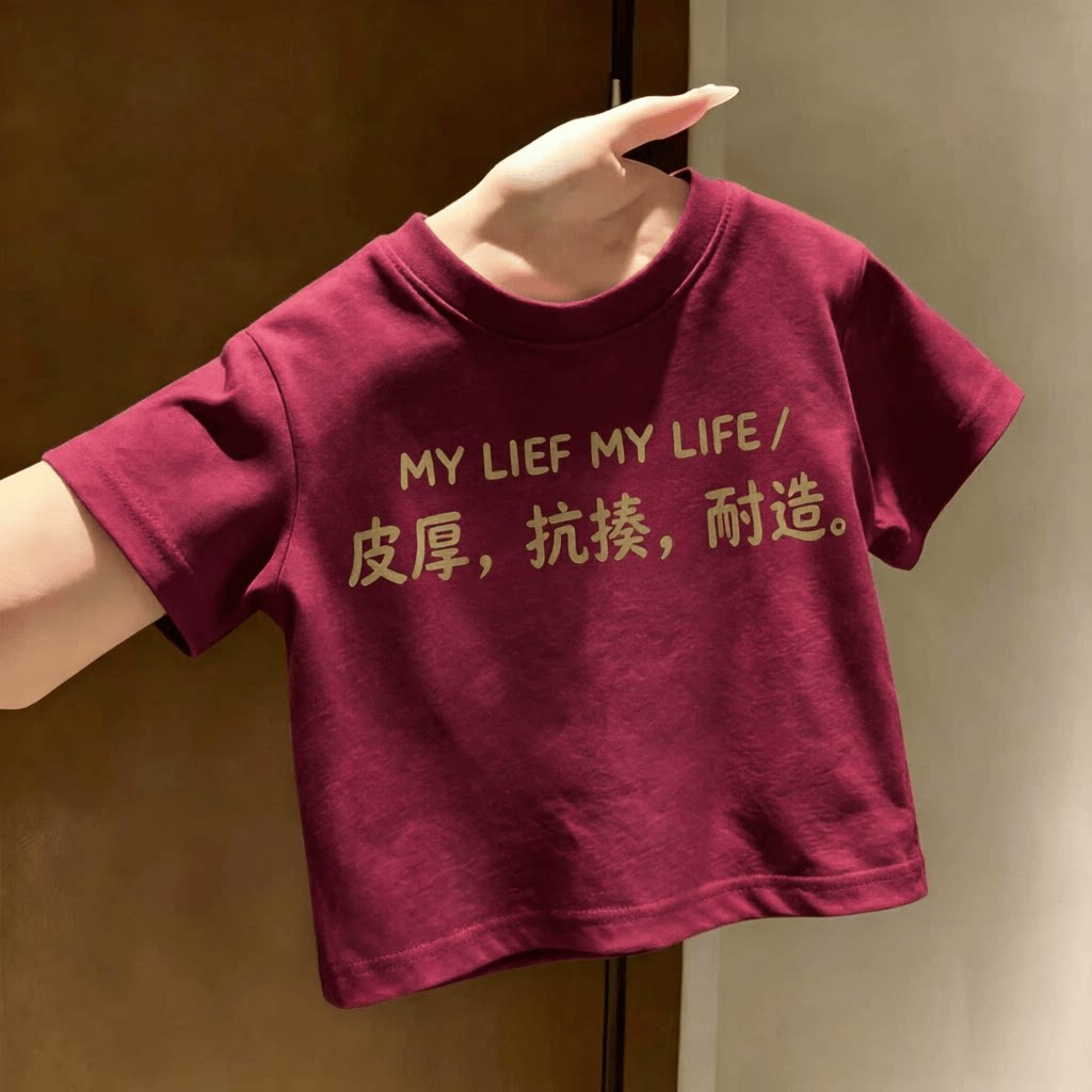 皮厚文字图案~T恤100%纯棉男童短袖夏季新款趣味个性儿童潮牌上衣