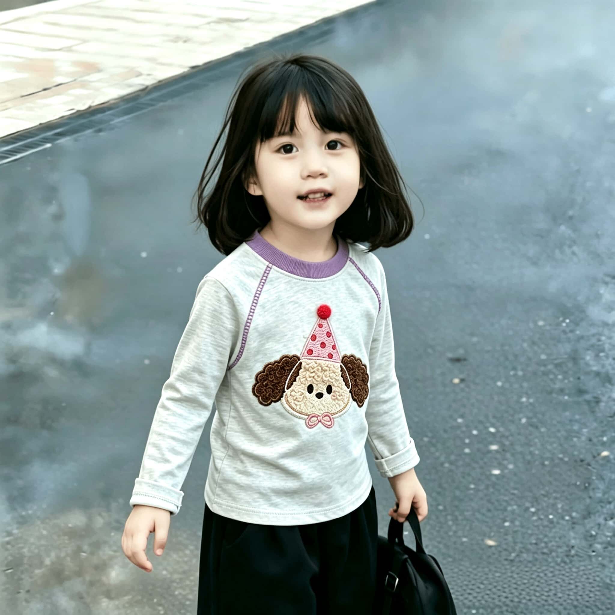 潮流韩版100%纯棉春秋长袖女童上衣明线设计新款时尚T恤百搭打底t