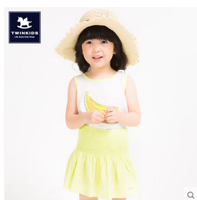 twinkids韩国小木马童装夏季新品儿童套装女童纯棉无袖 裙子套装