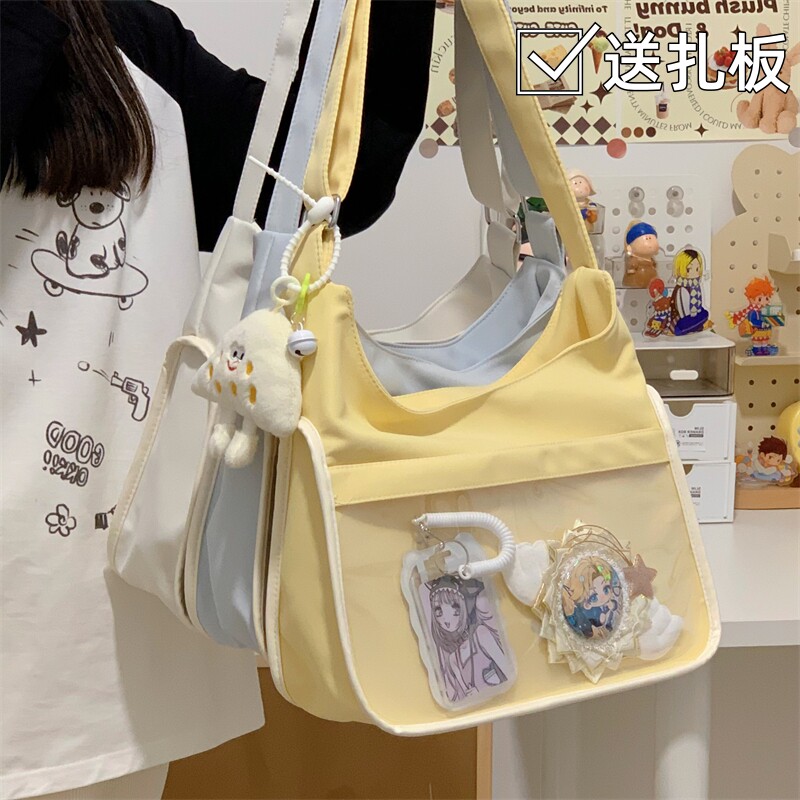 双面用吧唧痛包日系少女斜挎包学生上课手提大容量帆布单肩托特包