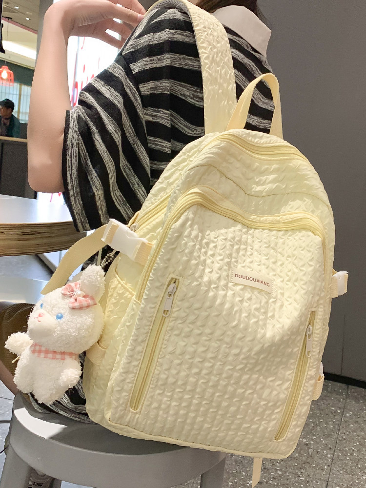 韩版小众质感泡泡格小清新初高中大学生书包日系可爱少女双肩背包