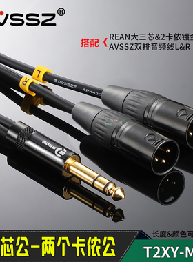 REAN舞台演出调音台监听1进2出单声道音频线黑色镀金卡侬6.35直插