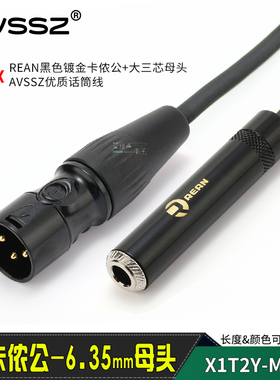 REAN黑色卡侬公转6.35母插口大三芯镀金音频线AME230对接延长线