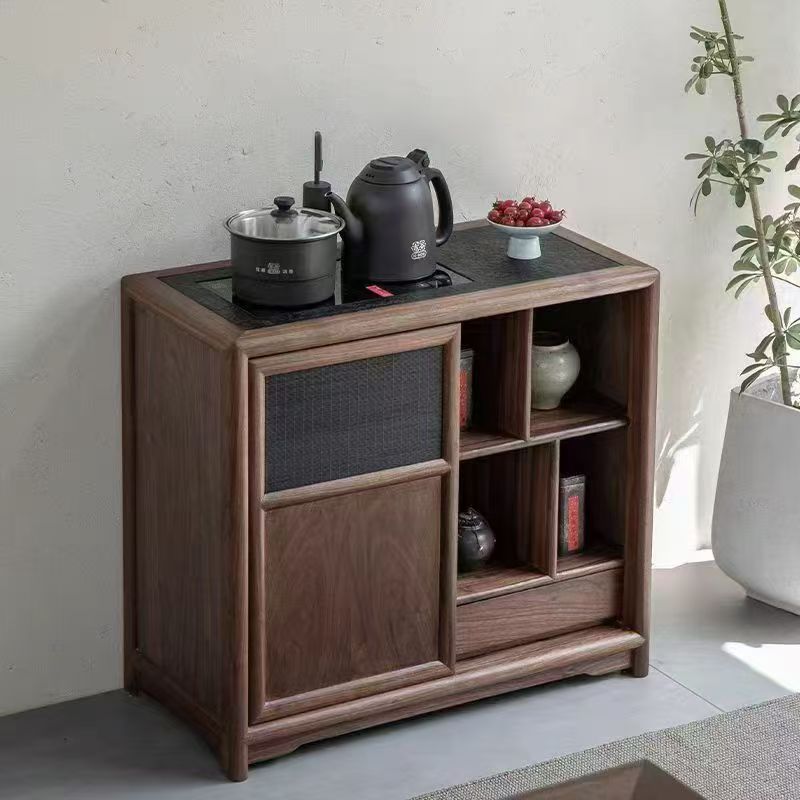 新中式实木茶水柜靠墙置物架白茬