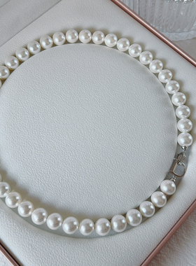 925银镶钻D字母澳白母贝珍珠项链