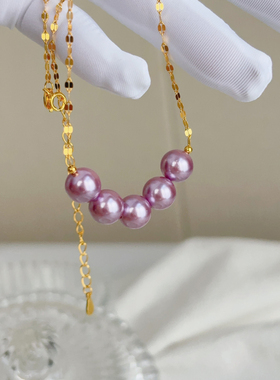 S925银唇链微笑紫罗兰珍珠项链女