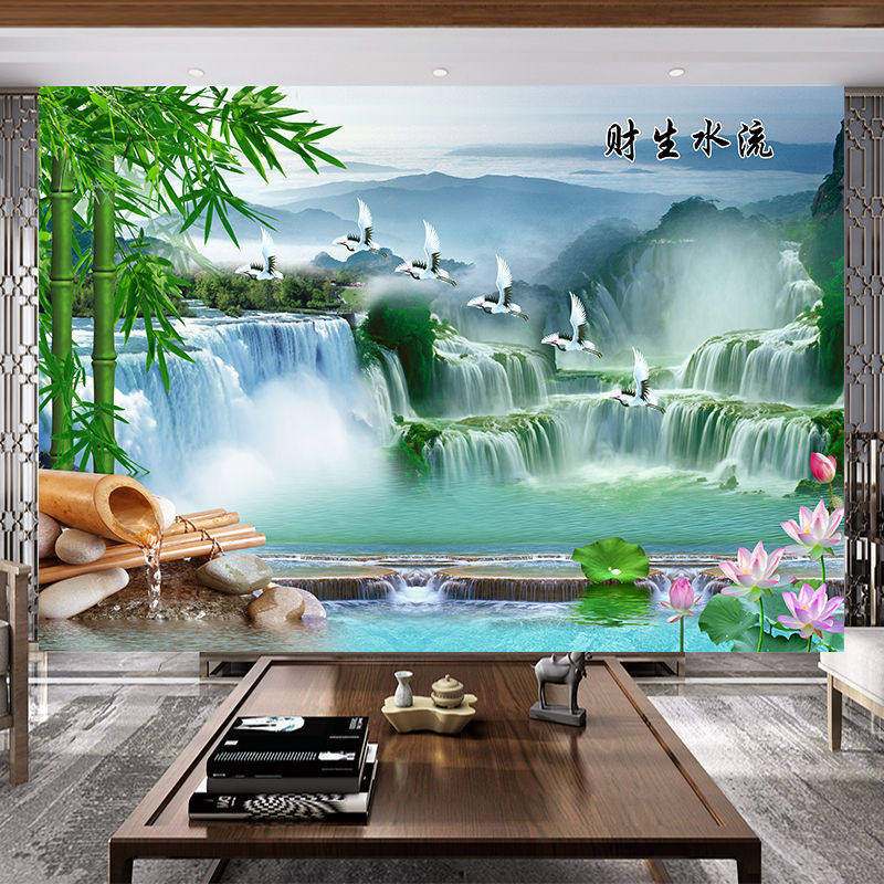 流水生财自粘墙贴画山水
