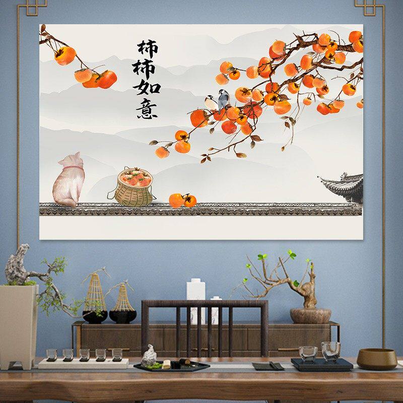 自粘贴画新中式背景墙贴