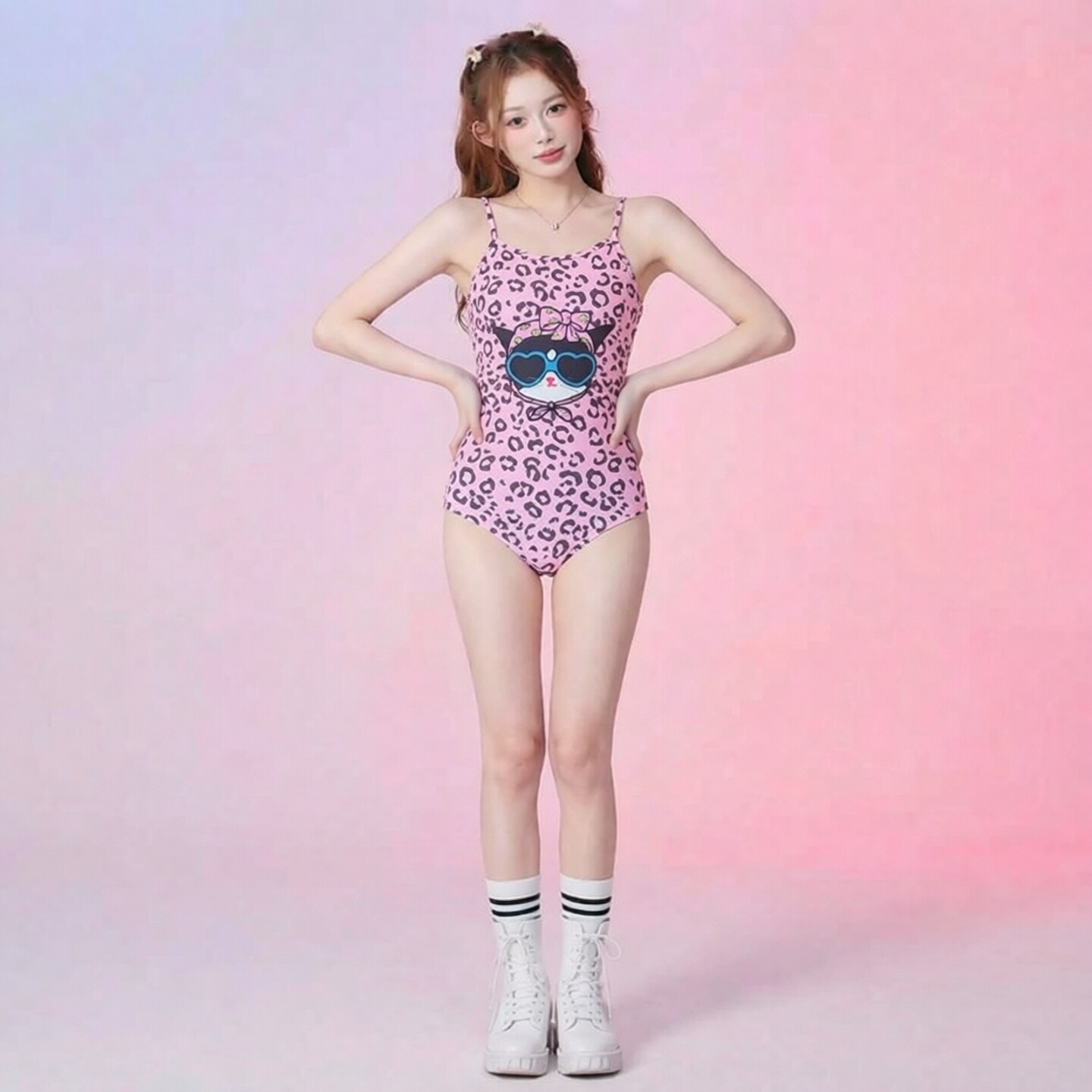 竞速少女双层带胸垫训练泳衣