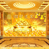 恭新贺禧佛堂黄金万两墙纸聚宝盆金元 宝商铺工厂公司招财进宝壁画