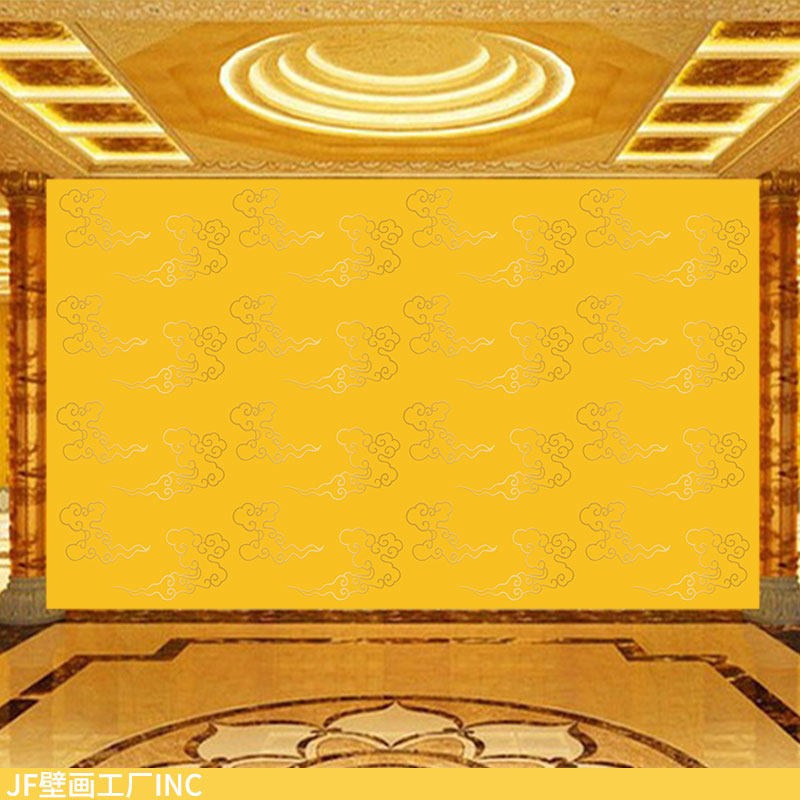 渐变祥云纹墙纸寺庙仙道佛堂背景装饰画新中式古典天花板吊顶壁纸