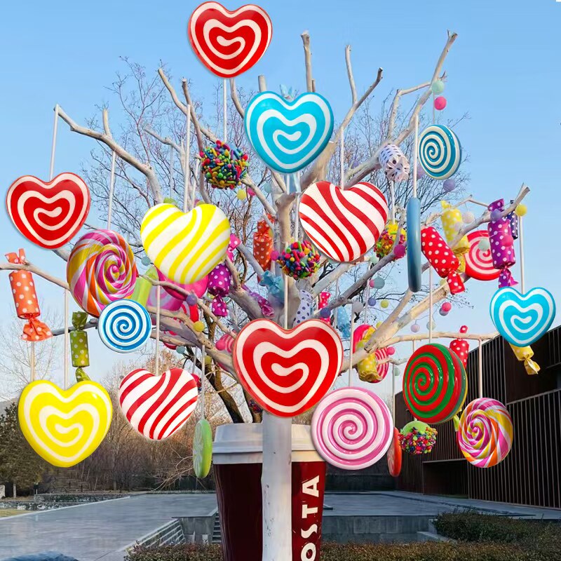 网红发光爱心棒棒糖果道具吊饰户外摆件商场橱窗节日美陈场景布置