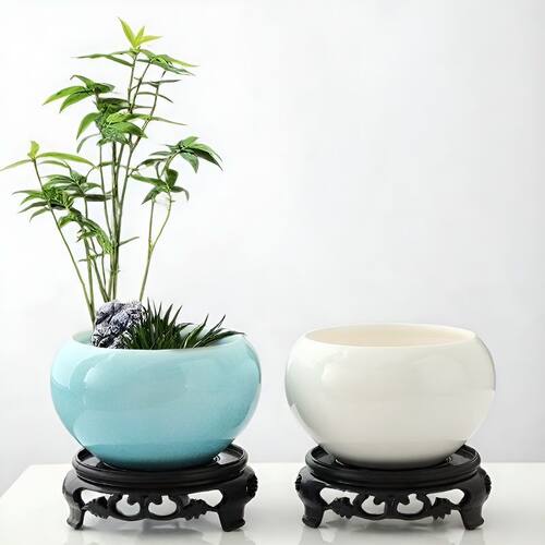 创意哥窑陶瓷花盆室内客厅桌面透气绿植文竹菩提小榕树多肉景观盆