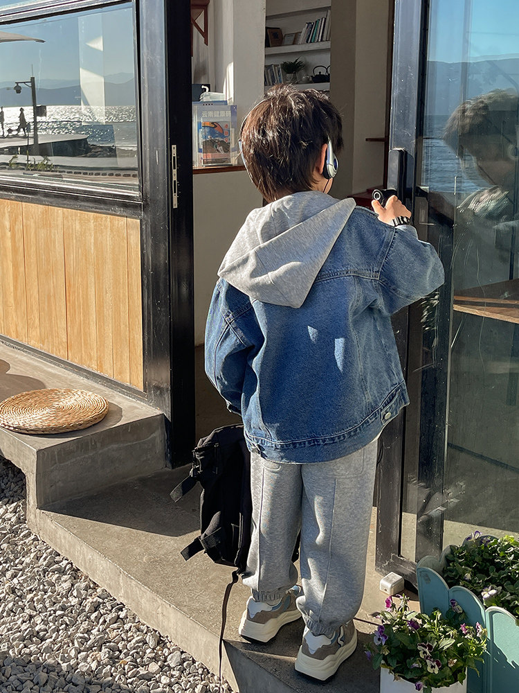 ZHEN PINXUAN 아동 의류 소년 데님 재킷 봄 가을 2024 새로운 어린이 유행 가을 의류 중형 및 대형 아동 가을상의