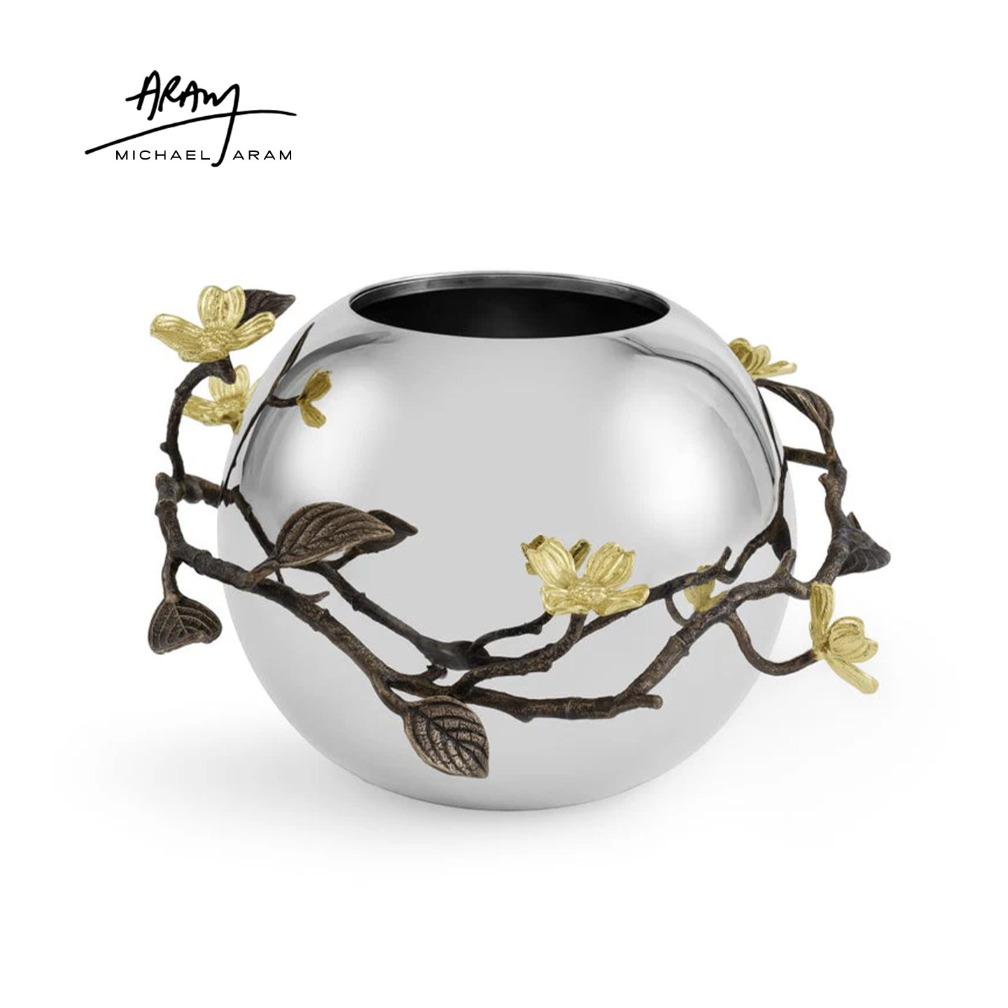 Michael Aram金色山茱萸花瓶银色不锈钢鲜花瓶手工艺术摆件礼盒装